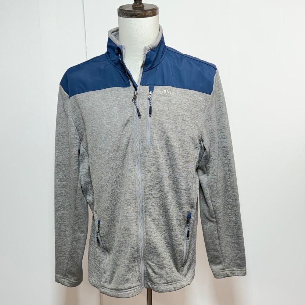 Orvis Jacket Mens Large Gray Blue Full Zip Classic Collection Fleece